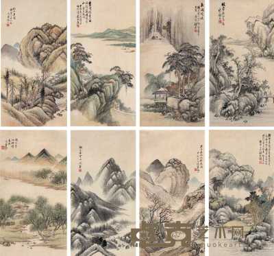刘照等 甲辰（1844年）作 山水 八屏 47×24cm×8